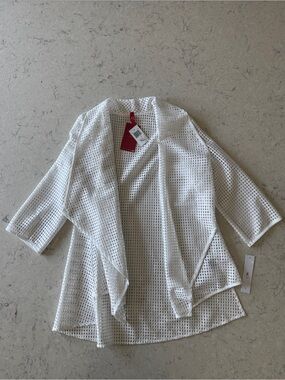 NWT IC Collection by Connie K Open Crochet Knit White Cardigan